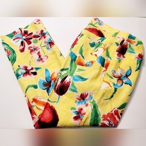 Lauren Ralph Lauren Womens Pants Size 8 Yellow Floral Print Linen Preppy Cropped